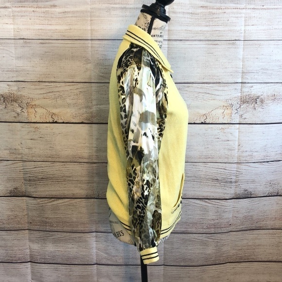 Elaris Designs Cardigan Hand Loomed Leopard Print Collar Front Zipper Size Small - Picture 5 of 13